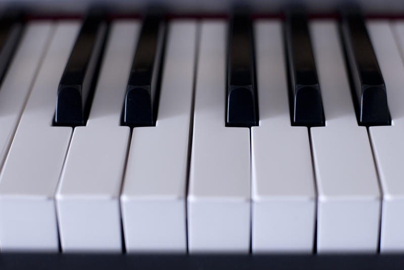 close up on 8 piano keys with sharps and flats in the background