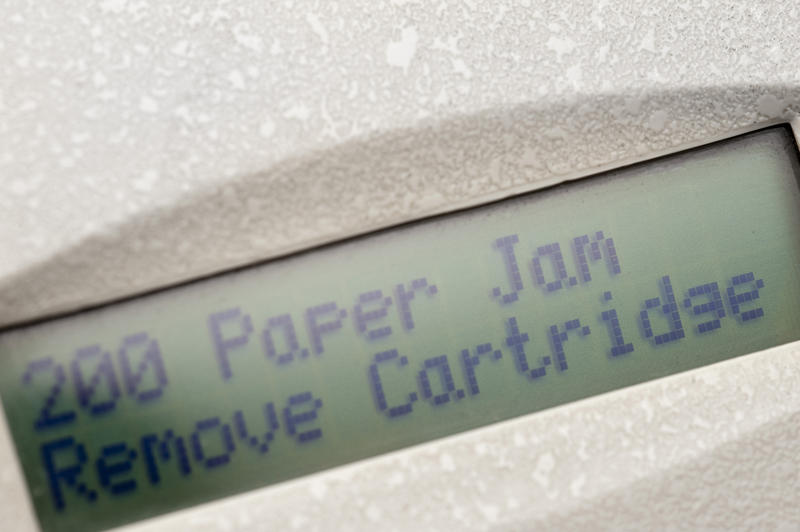 Paper jam digital display warning on an office photocopier or printer