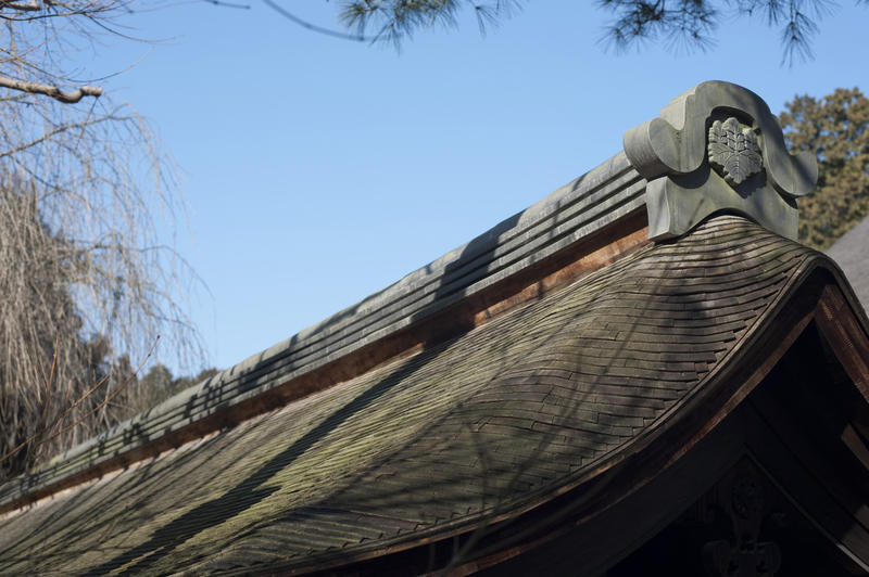 wooden tiled roof details at the ryoan ji temple complex Kyoto, Japan