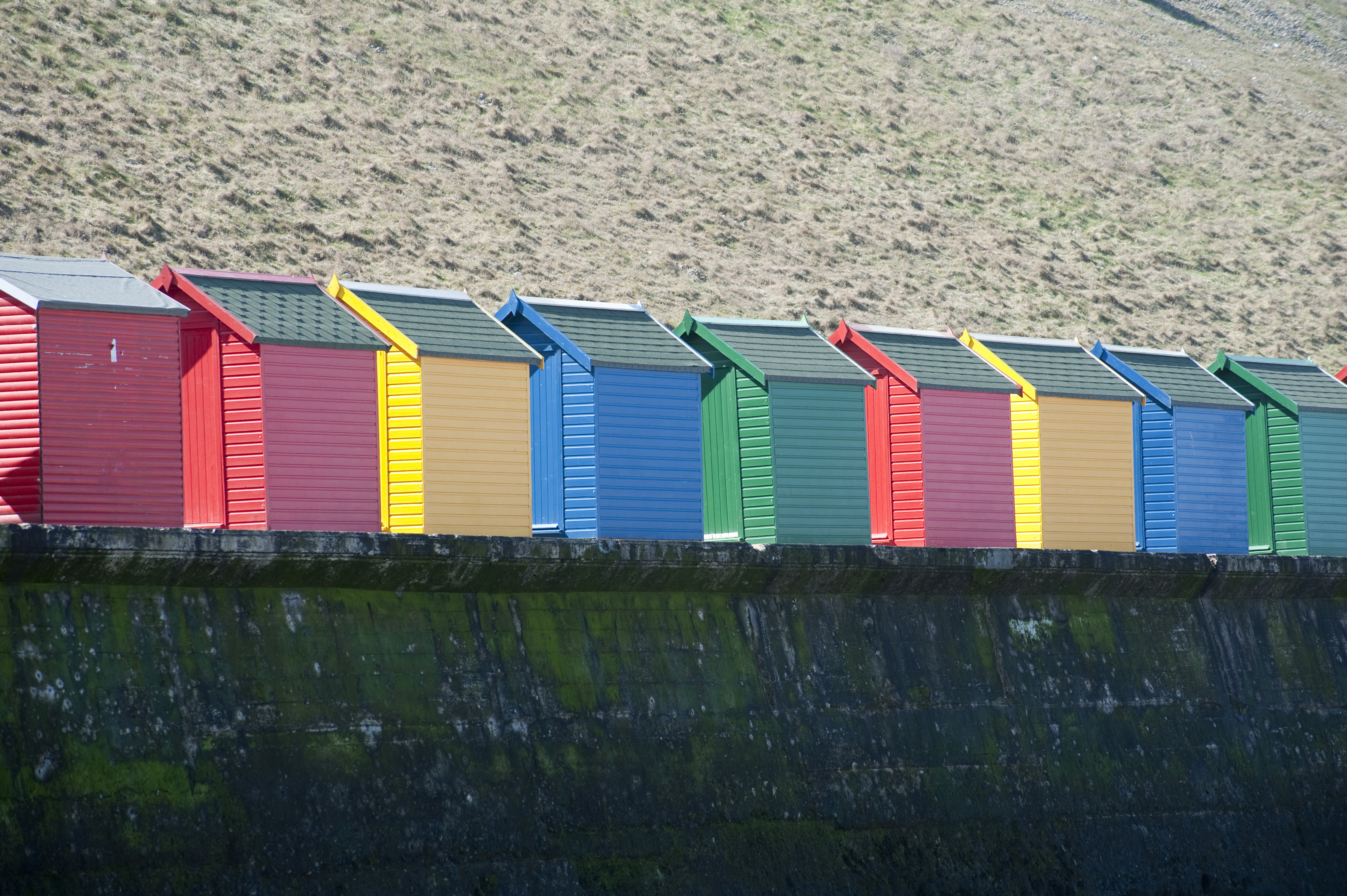 Free Stock Photo 7955 Colourful Beach Huts And Whitby Sands 