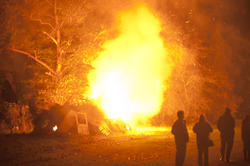 8874   People standing watching a bonfire