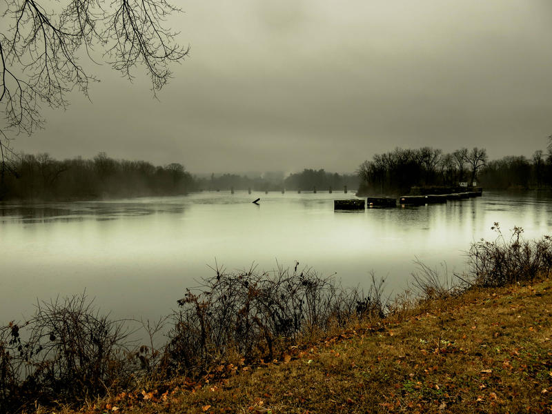 <p>A river in the rain in the fall in New York State.</p>
