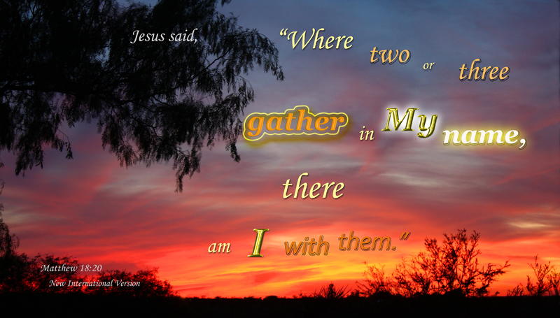 <p>Sunset, large tree, and God's promise to be with 2 or 3 people in prayer</p>
