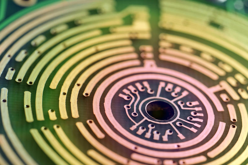 copper electrical switch tracks, a macro image of the workings of an electronic rotary switch