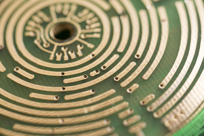 curved copper tracks, a macro image of the workings of an electronic switch